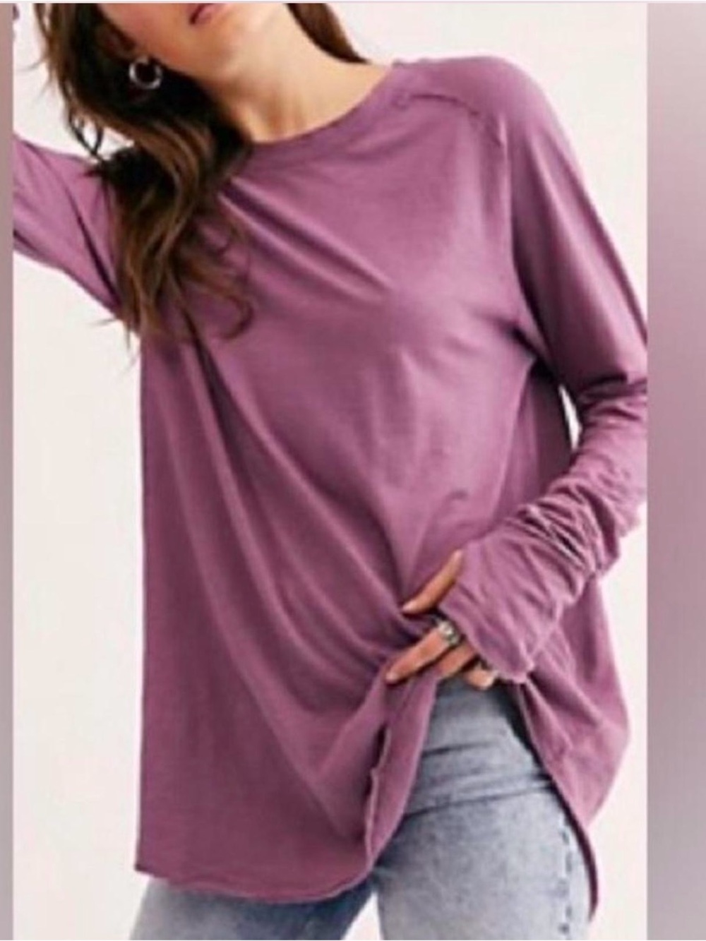 Free People Arden Relaxed Long Sleeve Oversized Crewneck Top in Plum